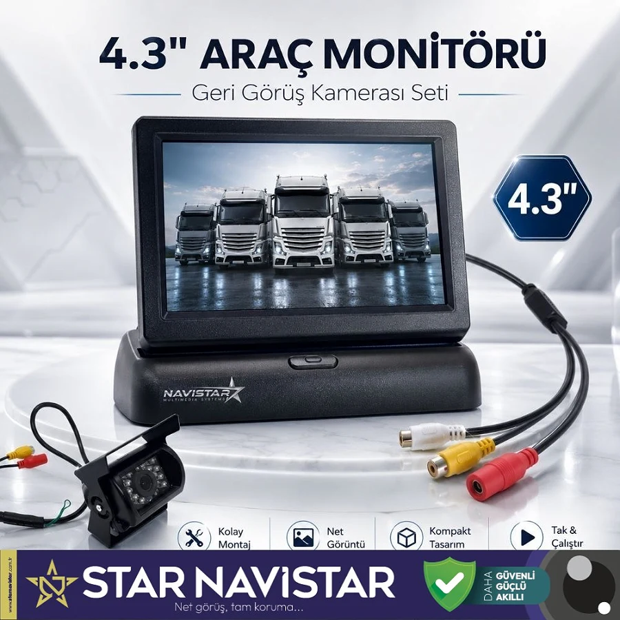 4.5 Inç Tft Lcd Araç Monitörü Ekran + 1 Adet Geri Görüş Kamerası Büyük Boy Dahil Set