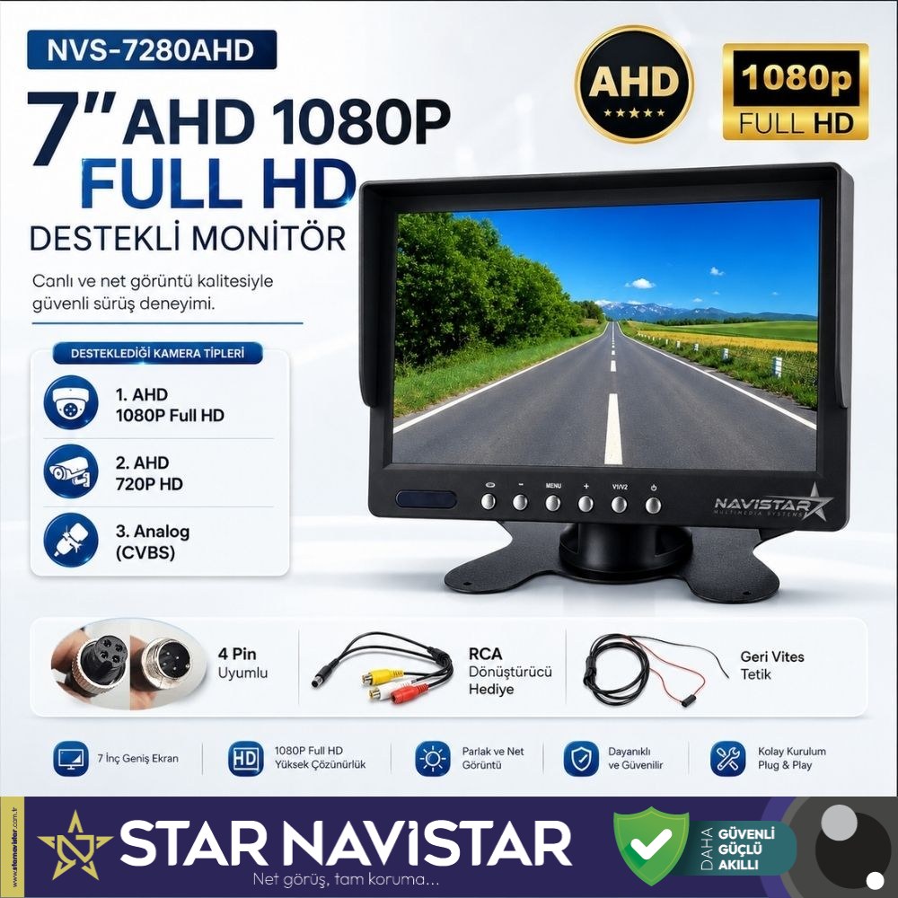 7" Ahd 1080P Full Hd Iki Kamera Girişli Monitör