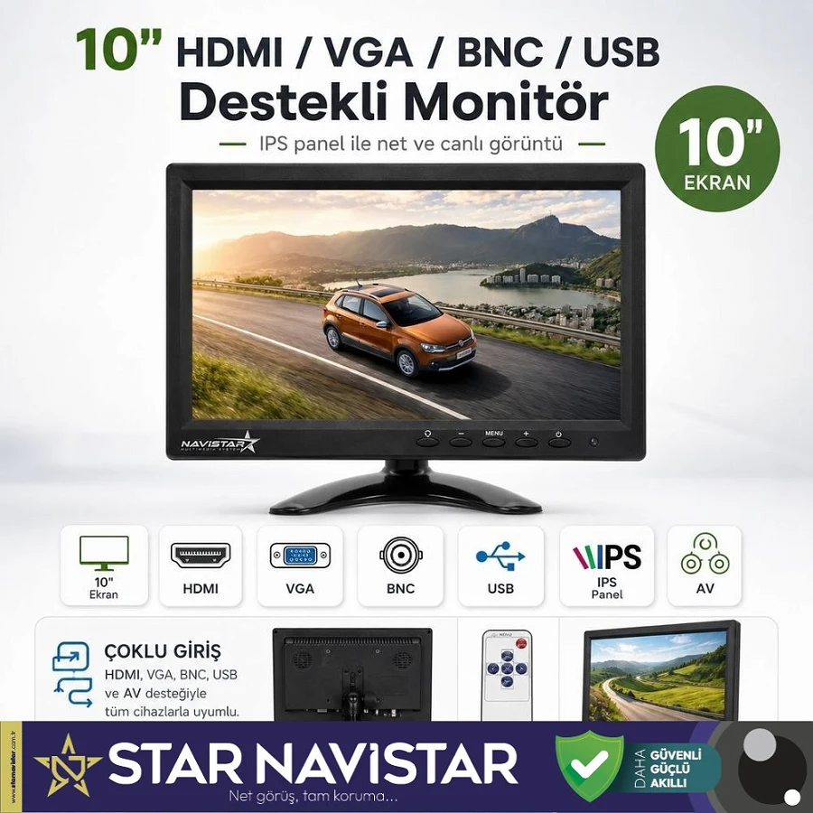 10.1" Büyük Ekranlı Hdmi  Vga  Bnc  Av  Usb Girişli Monitör