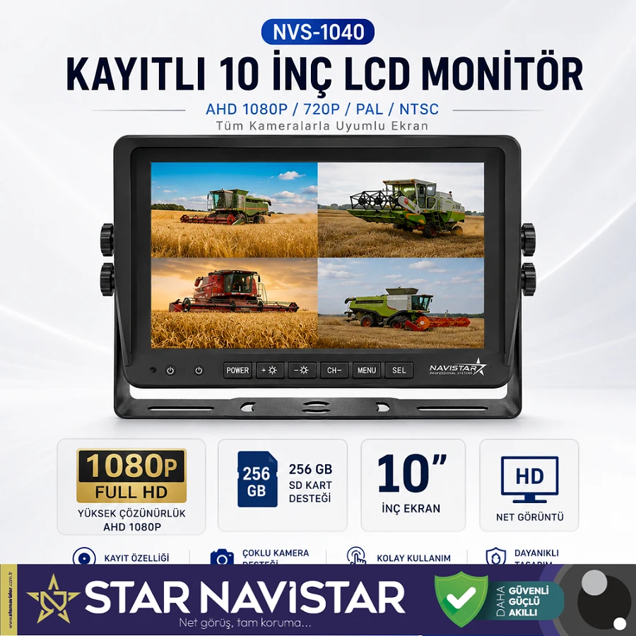 10 inç Dörde Bölünebilir Kayıtlı 256 Gb Destekli Monitör Tüm Araçlara Uyumlu