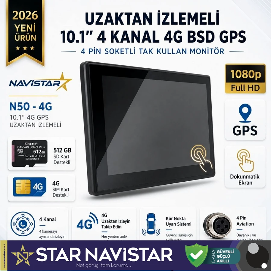 Uzaktan izlemeli 10.1 inç Dokunmatik 4 Kanal 4G GPS BSD Kör Nokta Uyarı Sistemli Monitör