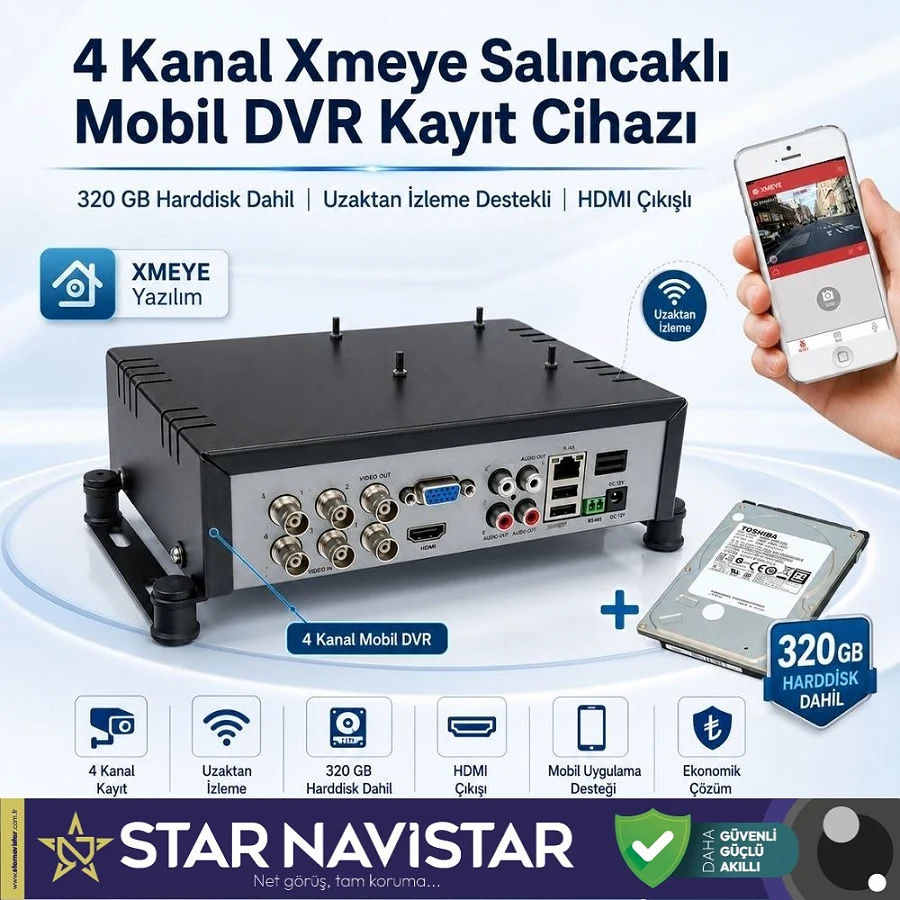 4 Kanal Mobil Dvr Kayıt Cihazı 320 Gb Harddisk Dahil Uzaktan İzleme Destekli Hdmi