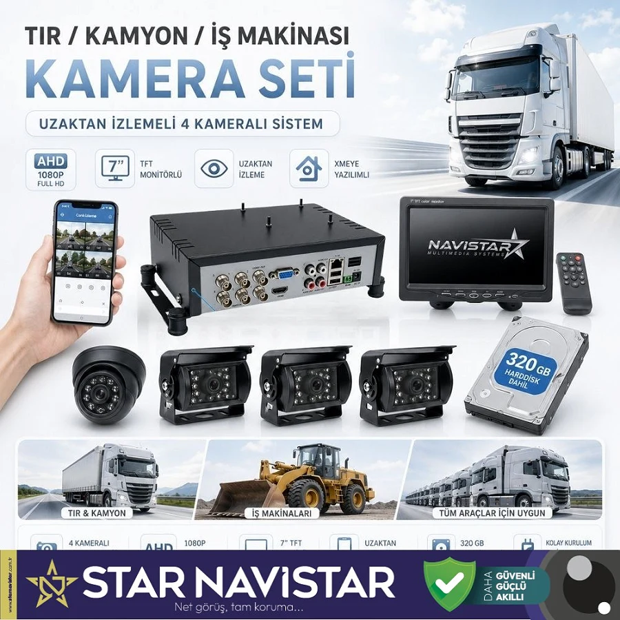 Tır Kamyon İş Makinası Için Uzaktan İzlemeli 4 Kameralı 320 Gb Harddisk Kamera Seti