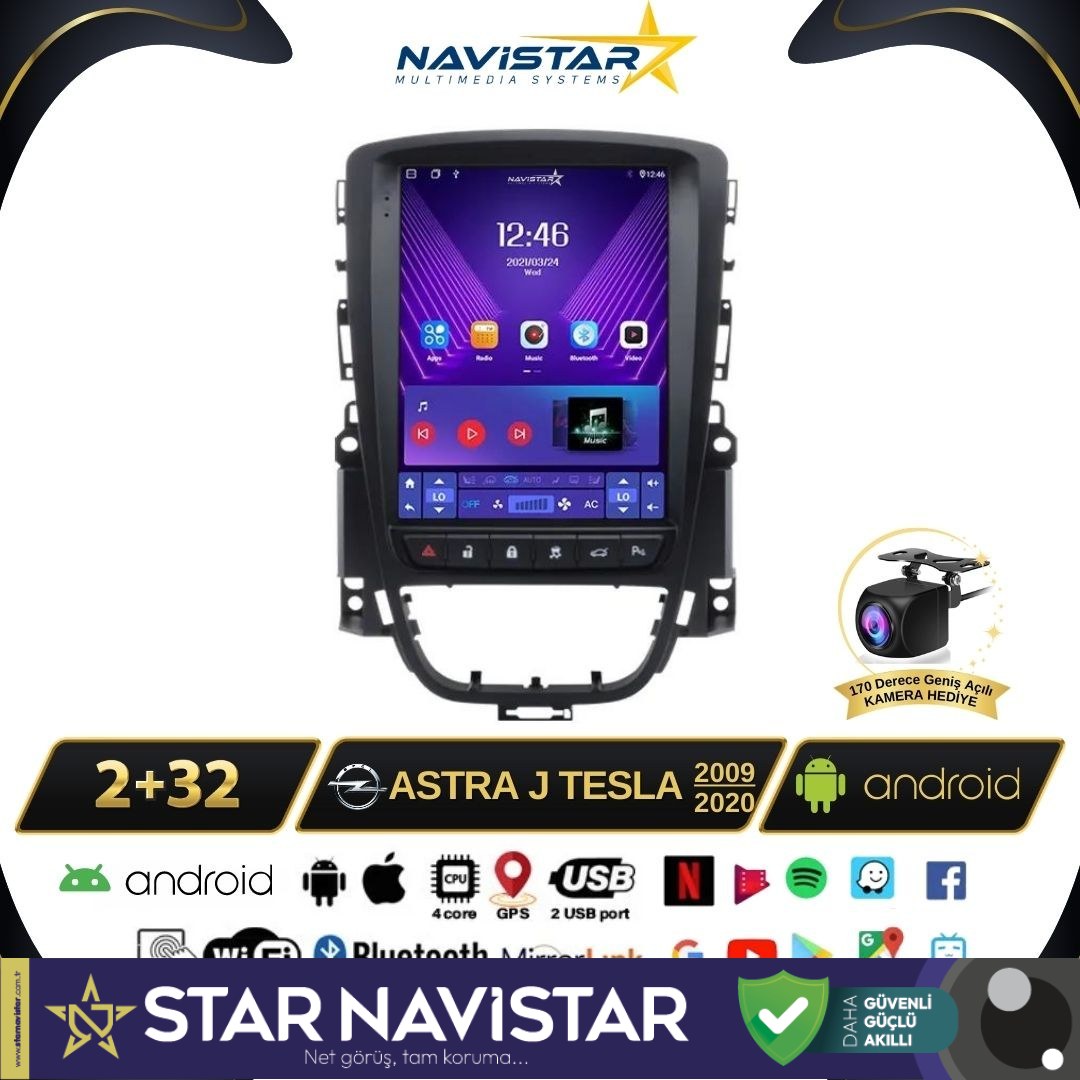 Opel Astra J Tesla 2009-2020 Model 2+32GB Android Kablosuz Carplay Navigasyon Multimedya Sistemi