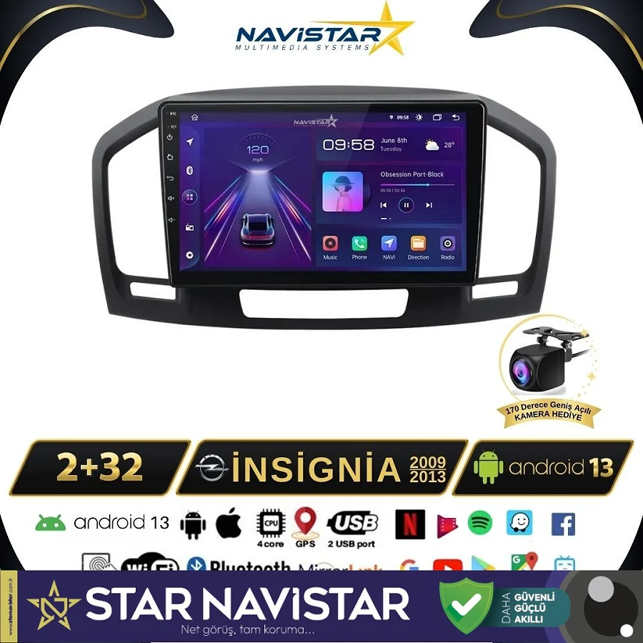 Opel İnsignia 2009-2013 Model 2+64GB Android 13 Kablosuz Carplay Navigasyon Multimedya Sistemi