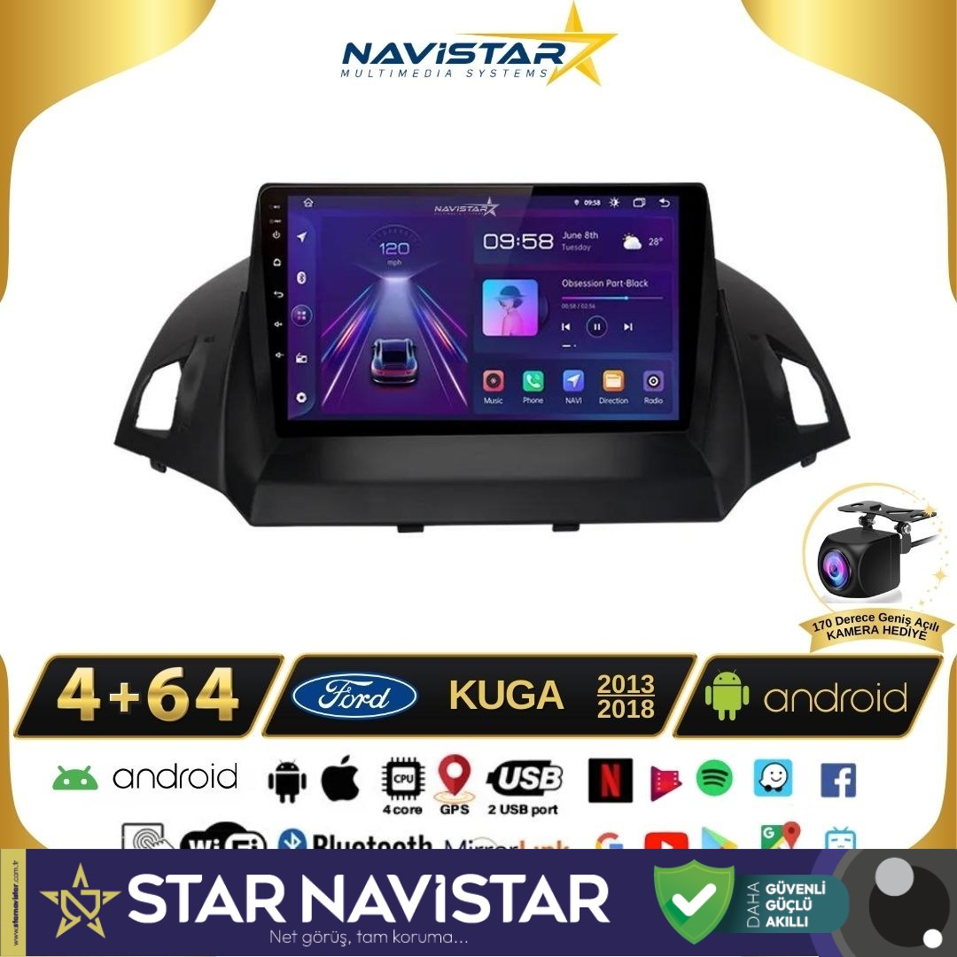 Ford Kuga 4GB + 64GB Android 13 Kablosuz Carplay 2013-2018 Navigasyon Multimedya Sistemi