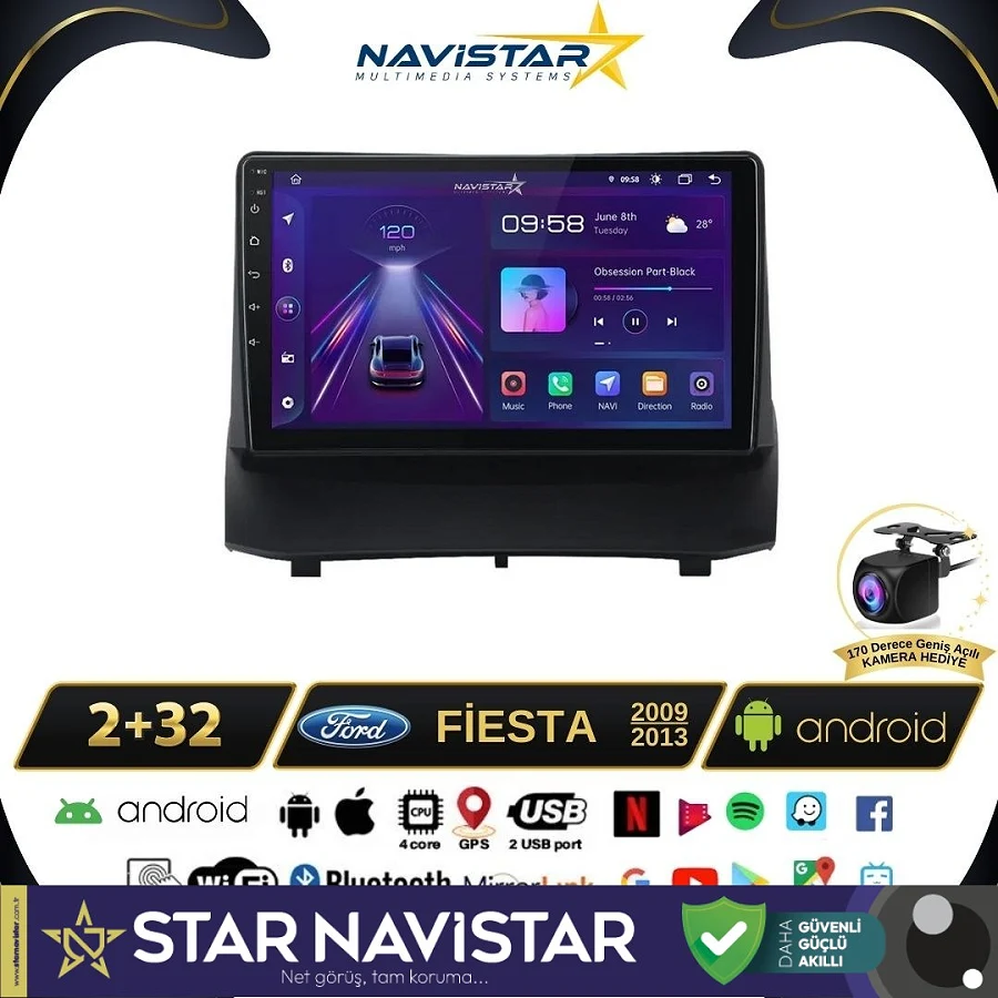 Ford Fiesta  2009-2013 Model 2GB + 64GB Android 13 Kablosuz Carplay Navigasyon Multimedya Sistemi