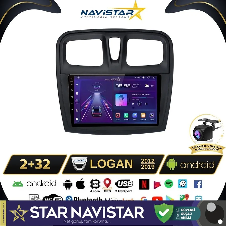 Dacia Logan 2012-2019 Model 2+64GB Android 13 Kablosuz Carplay Navigasyon Multimedya Sistemi