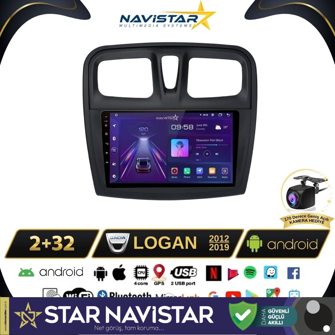 Dacia Logan 2012-2019 Model 2+64GB Android 13 Kablosuz Carplay Navigasyon Multimedya Sistemi