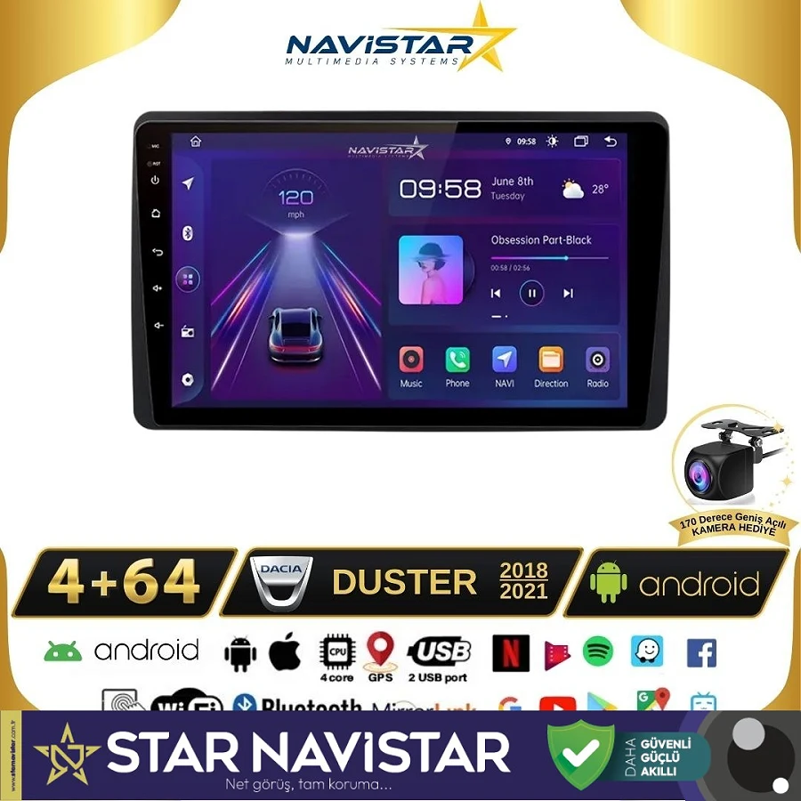 Dacia Duster 2018-2021 Model 4GB + 64GB Android 13 Kablosuz Carplay Navigasyon Multimedya Sistemi