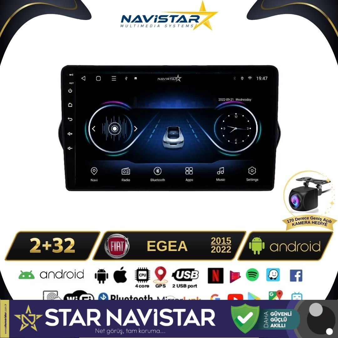 Fiat Egea 2+64GB Kablosuz Carplay 2015-2022 Android 13 Navigasyon Multimedya Sistemi