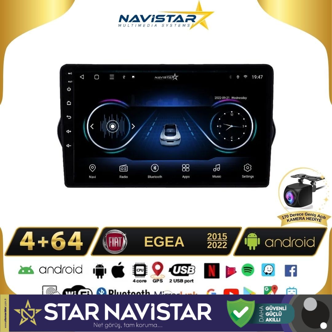 Fiat Egea 4GB + 64GB Kablosuz Carplay 2015-2022 Android 13 Navigasyon Multimedya Sistemi