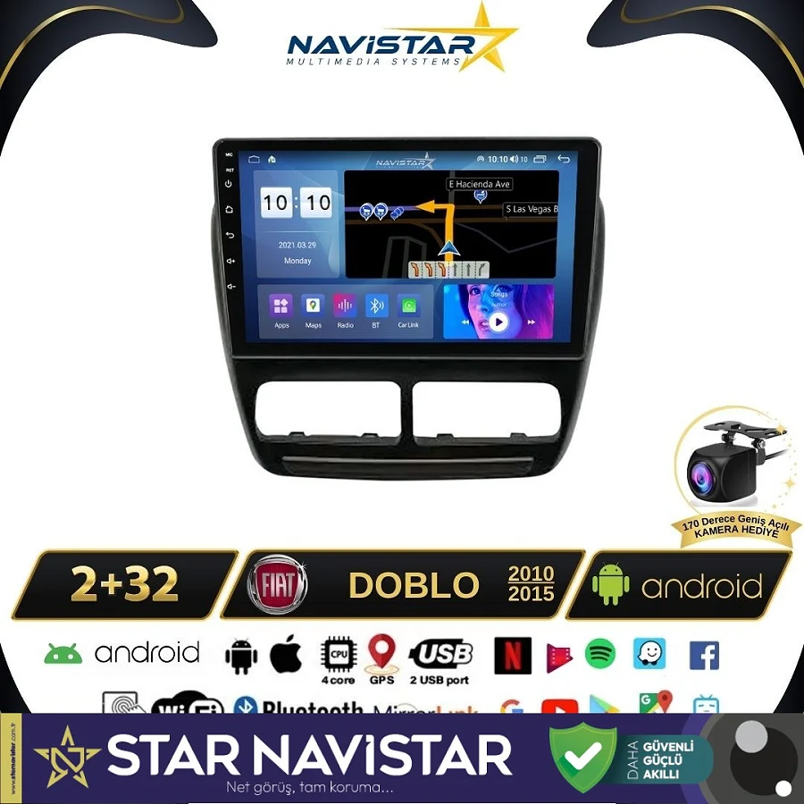 Fiat Doblo 2010-2015 Model 2GB + 64GB Android 13 Kablosuz Carplay Navigasyon Multimedya Sistemi