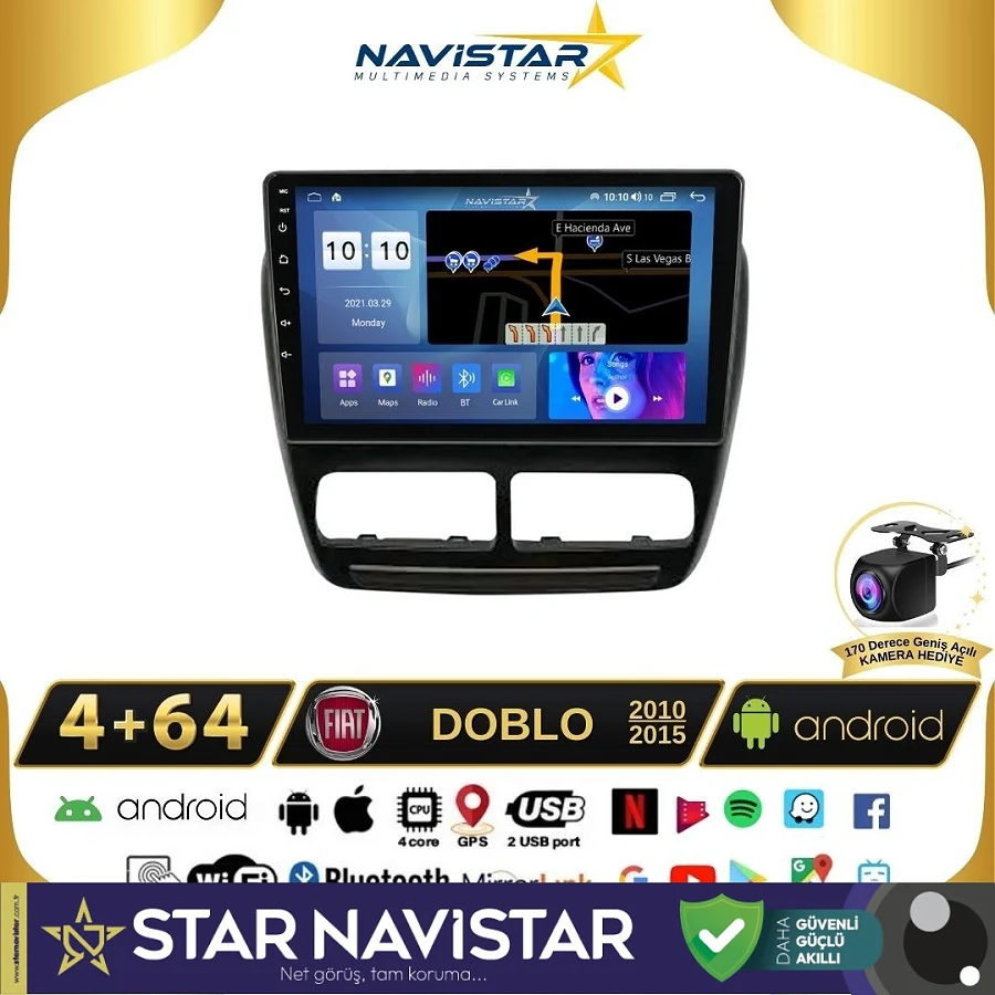Fiat Doblo 2010-2015 Model 4GB + 64GB Android 13 Kablosuz Carplay Navigasyon Multimedya Sistemi