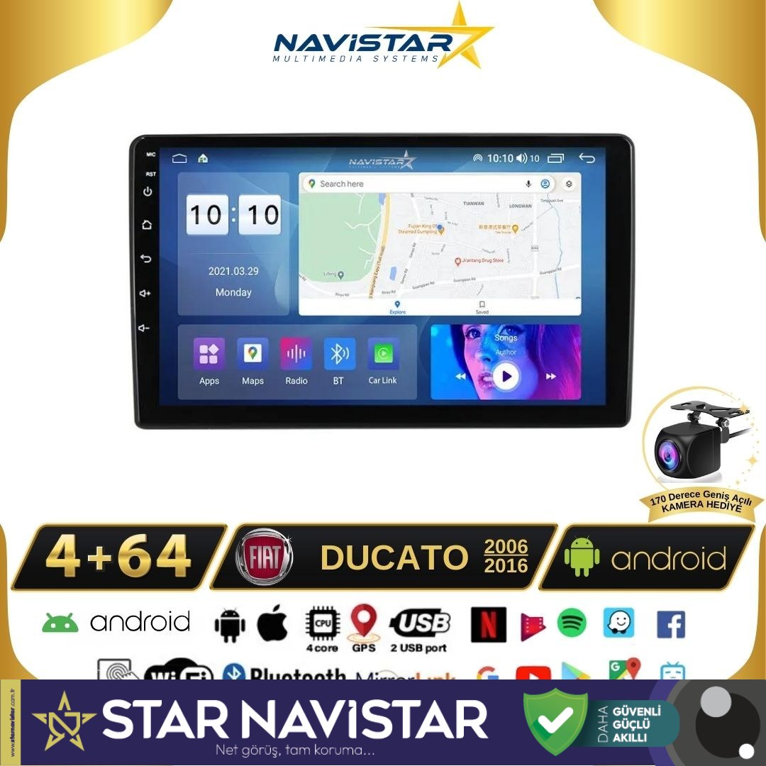 Fiat Ducato 2006-2016 Model 4GB + 64GB Android 13 Kablosuz Carplay Navigasyon Multimedya Sistemi