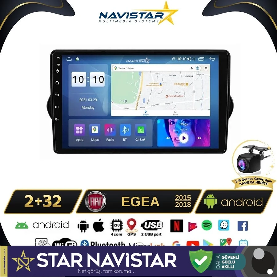 Fiat Egea 2015-2018 Model 2GB + 64GB Android 13 Kablosuz Carplay Navigasyon Multimedya Sistemi