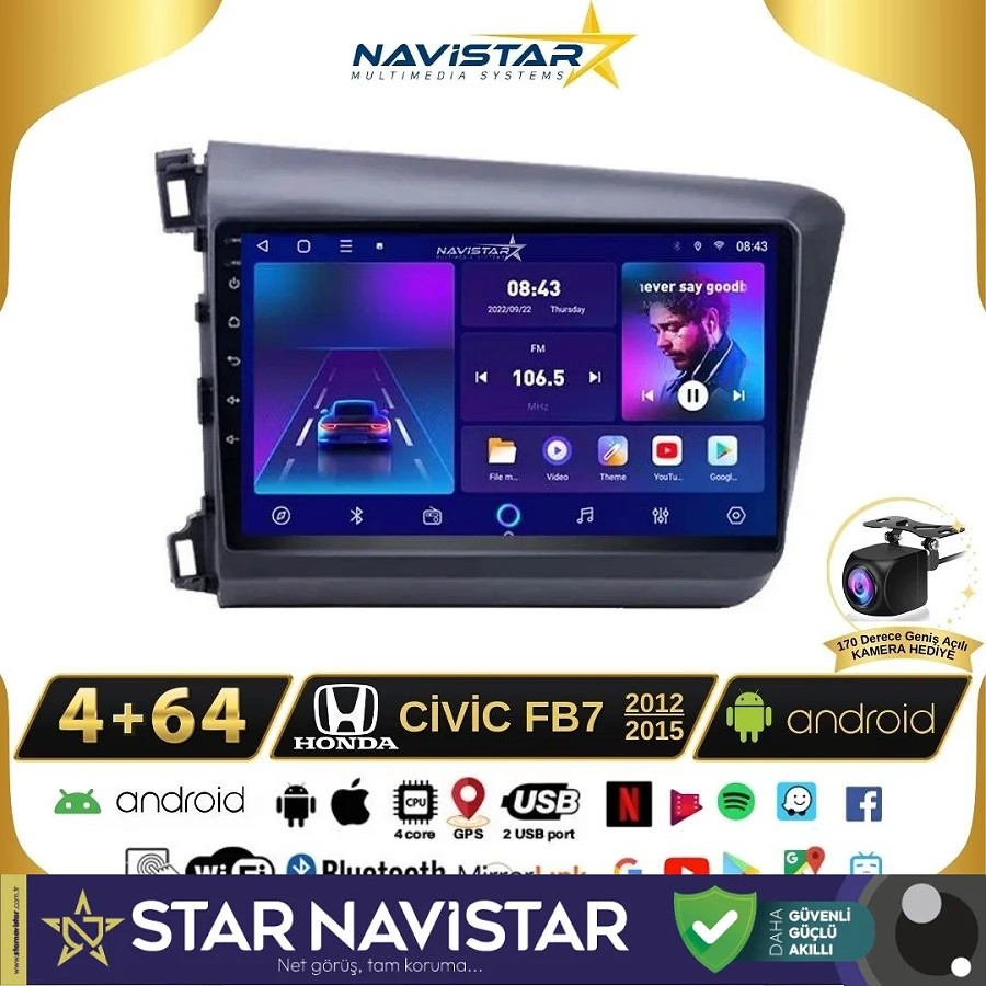 Honda Civic Fb7 4GB + 64GB Android 13 Kablosuz Carplay 2012-2015 Navigasyon Multimedya Sistemi