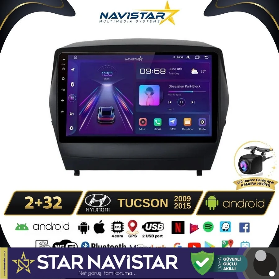 Hyundai Tucson 2+64GB Kablosuz Carplay 2009-2015 Android 13 Navigasyon Multimedya Sistemi