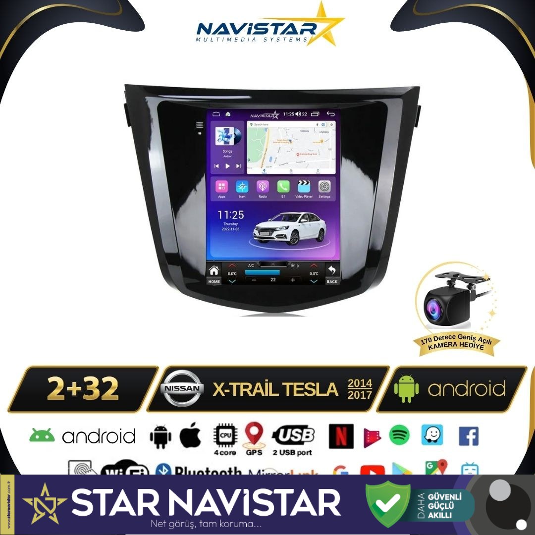 Nissan XTrail Tesla 2014-2017 Model 2GB + 32GB Kablosuz Carplay Navigasyon Multimedya Sistemi