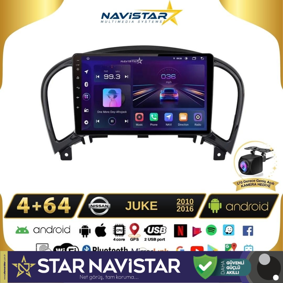 Nissan Juke  2010-2014 Model 4GB + 64GB Android 13 Kablosuz Carplay Navigasyon Multimedya Sistemi