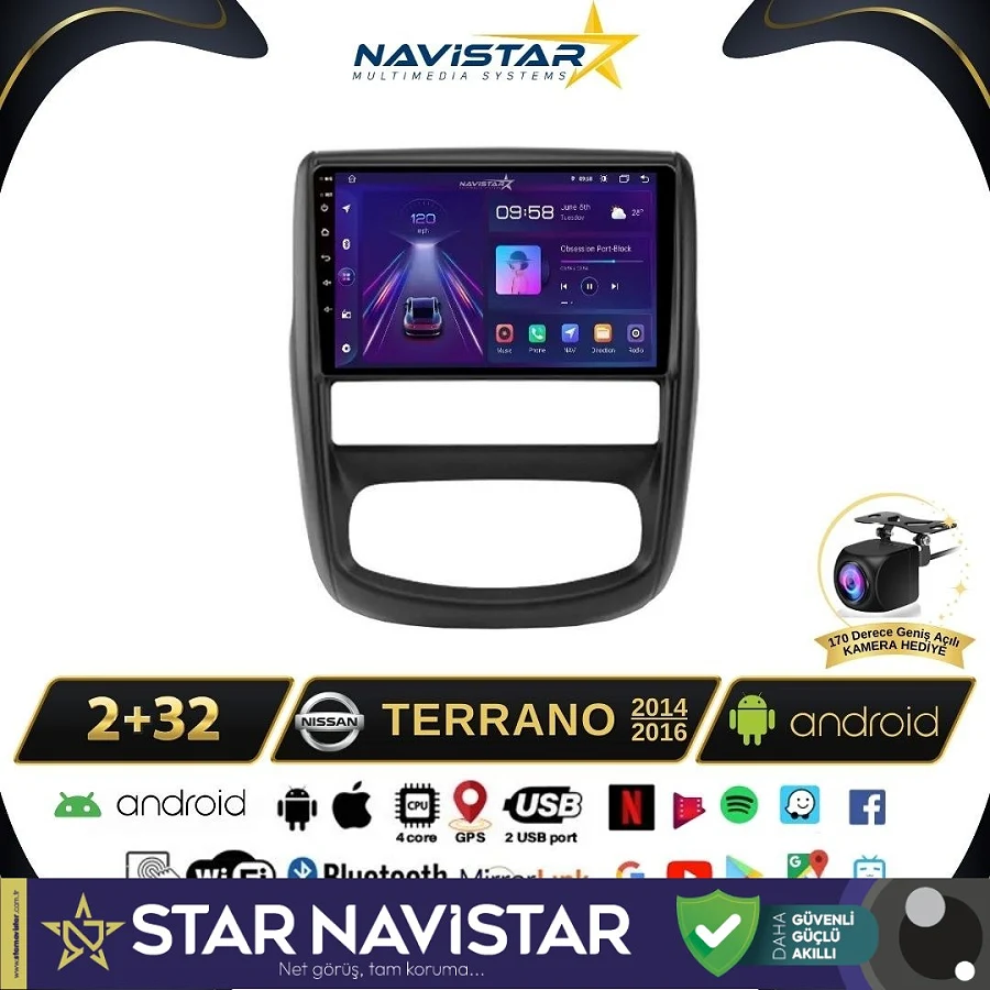 Nissan Terrano  2014-2016 Model 2GB + 64GB Android 13 Kablosuz Carplay Navigasyon Multimedya Sistemi