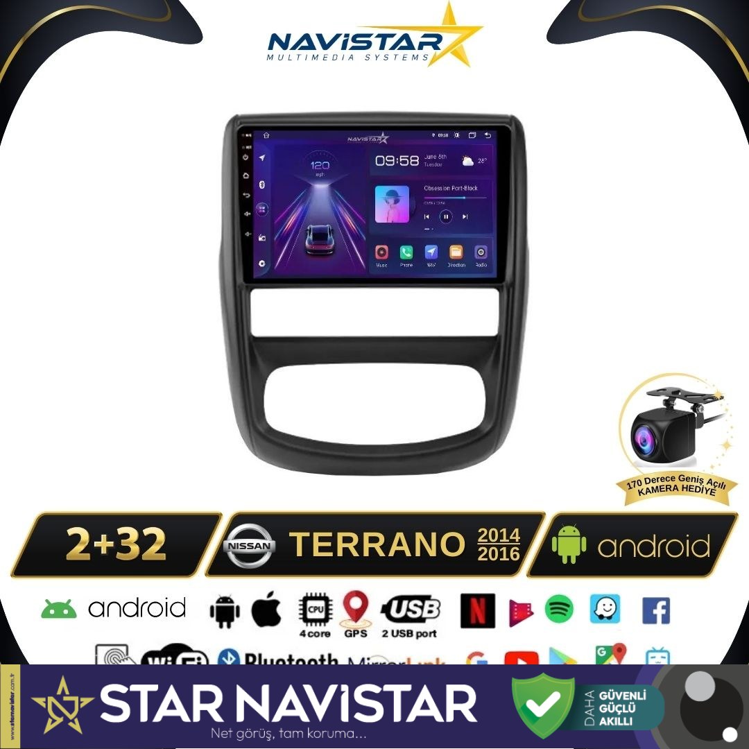 Nissan Terrano  2014-2016 Model 2GB + 64GB Android 13 Kablosuz Carplay Navigasyon Multimedya Sistemi