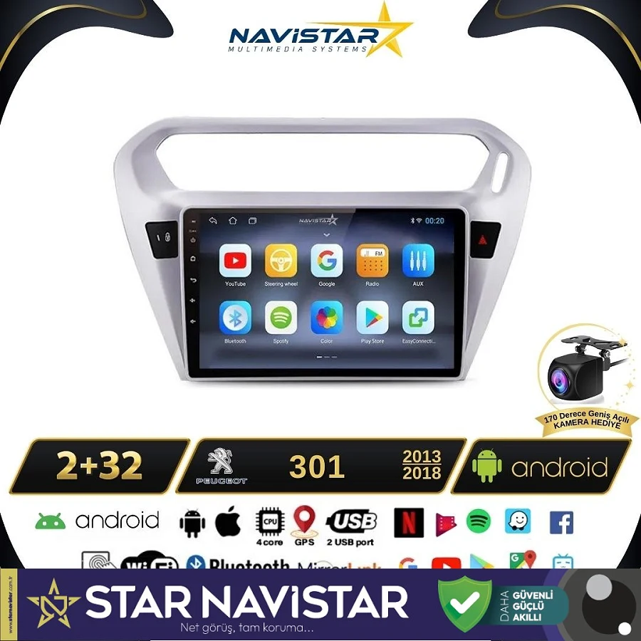 Peugeot 301 2+64GB Kablosuz Carplay 2013-2018 Android 13 Navigasyon Multimedya Sistemi