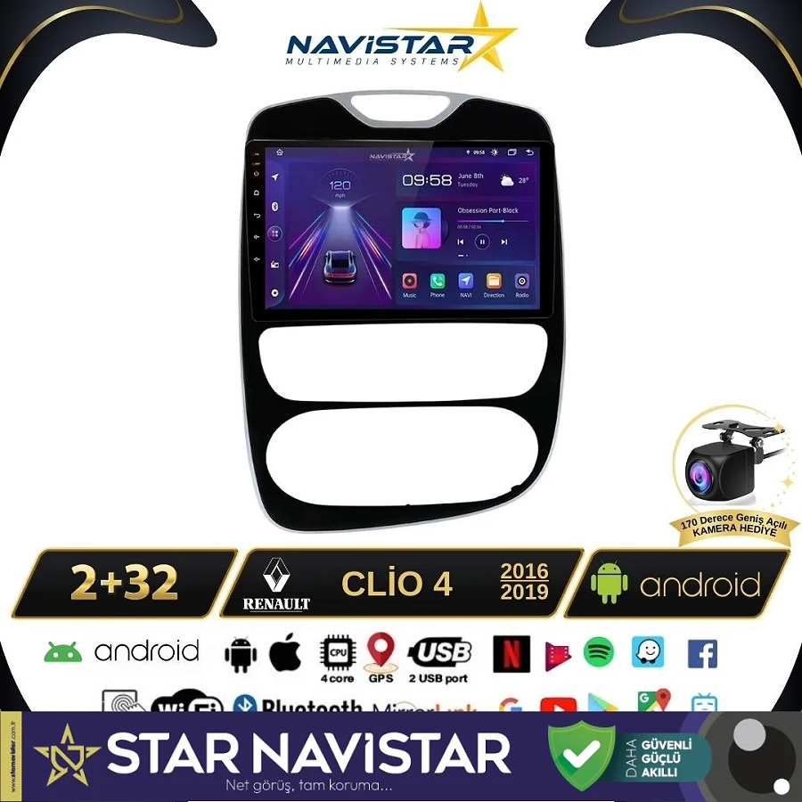 Renault Clio 4 Kablosuz Carplay 2+64GB Android 13 Navigasyon Multimedya Sistemi 2016-2019