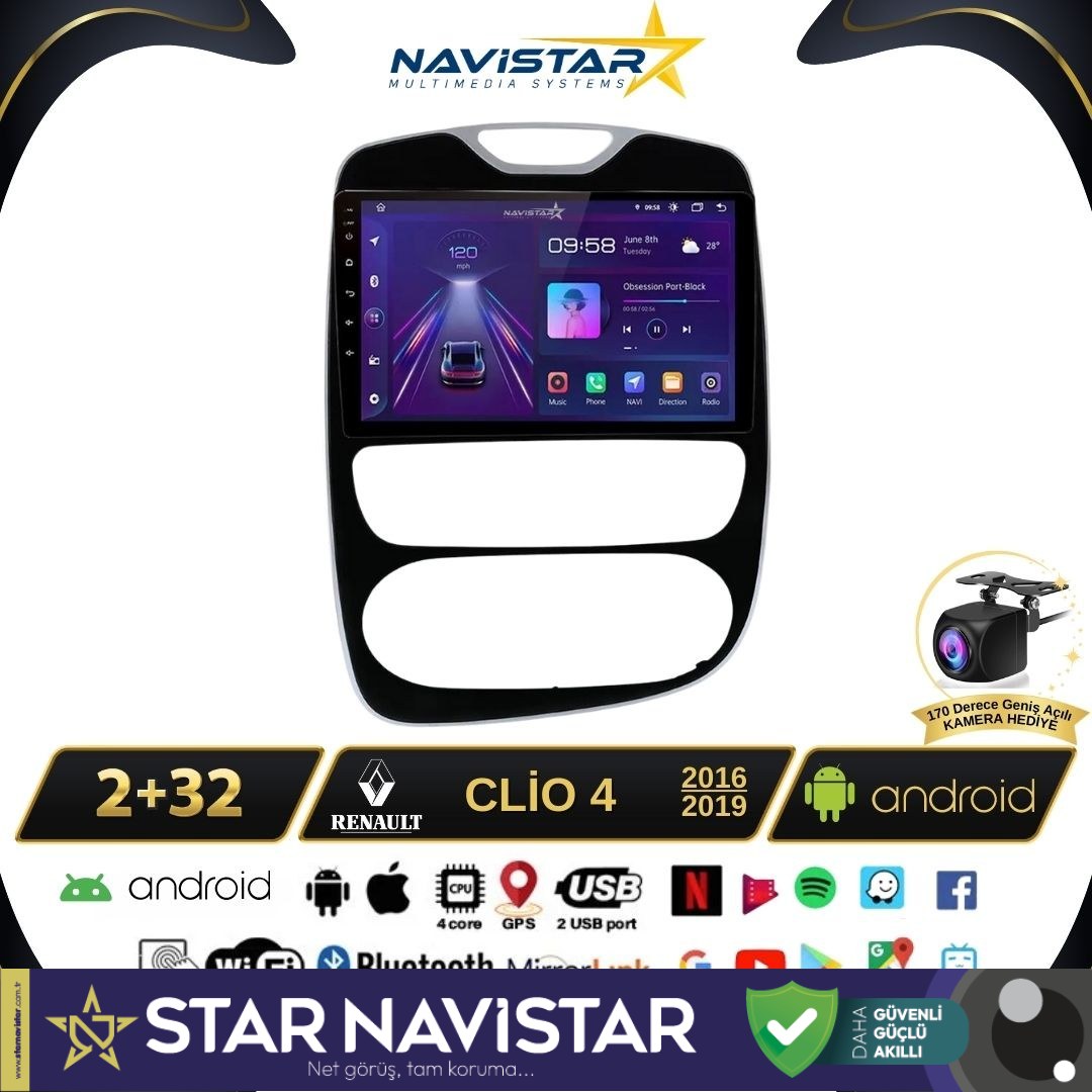 Renault Clio 4 Kablosuz Carplay 2+64GB Android 13 Navigasyon Multimedya Sistemi 2016-2019