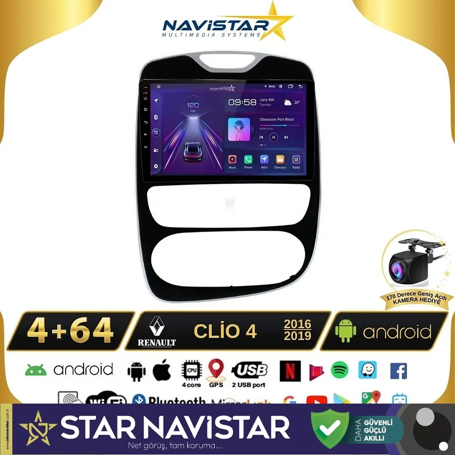 Renault Clio 4 Kablosuz Carplay 4GB + 64GB Android 13 Navigasyon Multimedya Sistemi 2016-2019