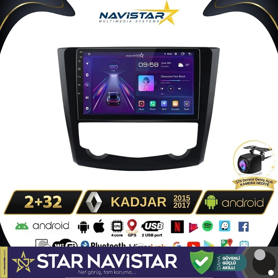 Renault Kadjar  2015-2017 Model 2GB + 64GB Android 13 Kablosuz Carplay Navigasyon Multimedya Sistemi