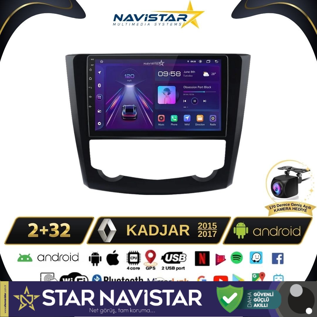Renault Kadjar  2015-2017 Model 2GB + 64GB Android 13 Kablosuz Carplay Navigasyon Multimedya Sistemi