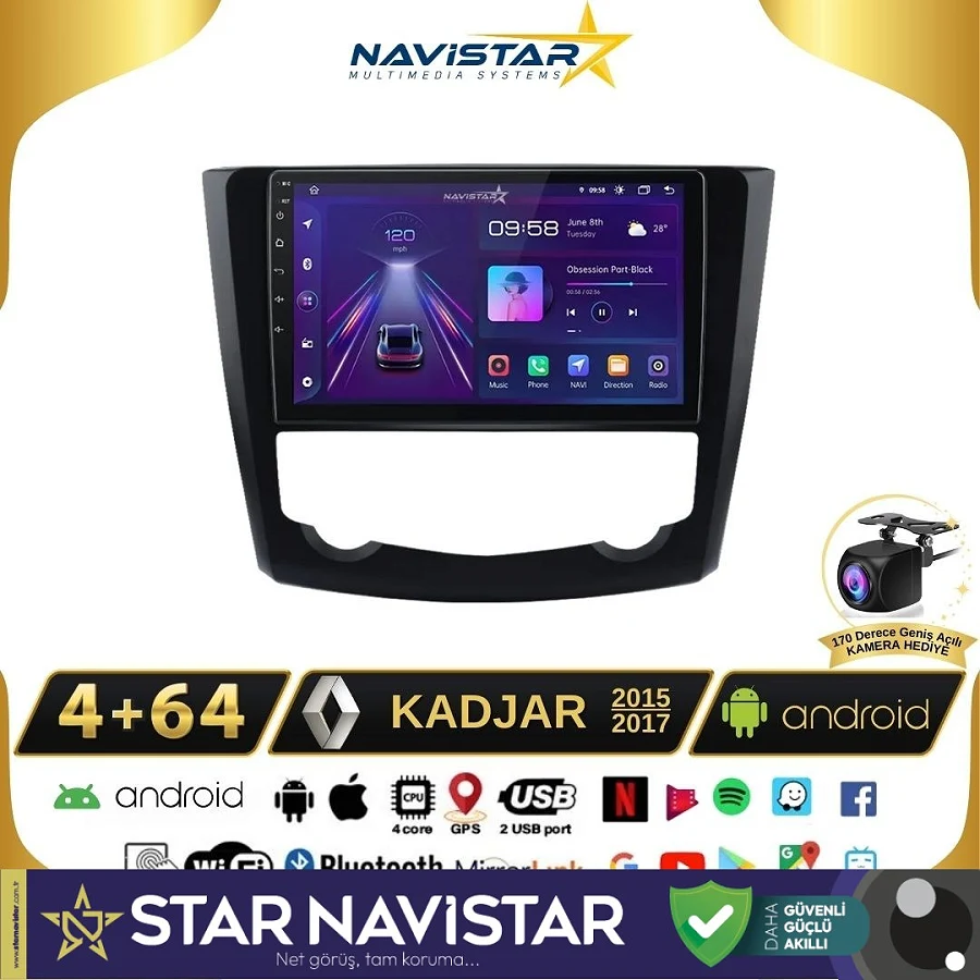 Renault Kadjar  2015-2017 Model 4GB + 64GB Android 13 Kablosuz Carplay Navigasyon Multimedya Sistemi