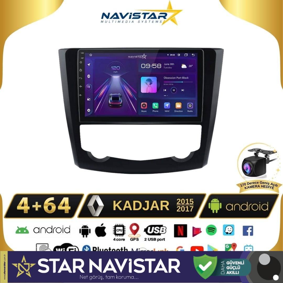 Renault Kadjar  2015-2017 Model 4GB + 64GB Android 13 Kablosuz Carplay Navigasyon Multimedya Sistemi