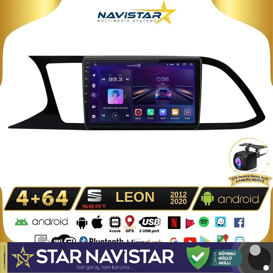 Seat Leon 4GB + 64GB Kablosuz Carplay 2012-2020 Android 13 Navigasyon Multimedya Sistemi