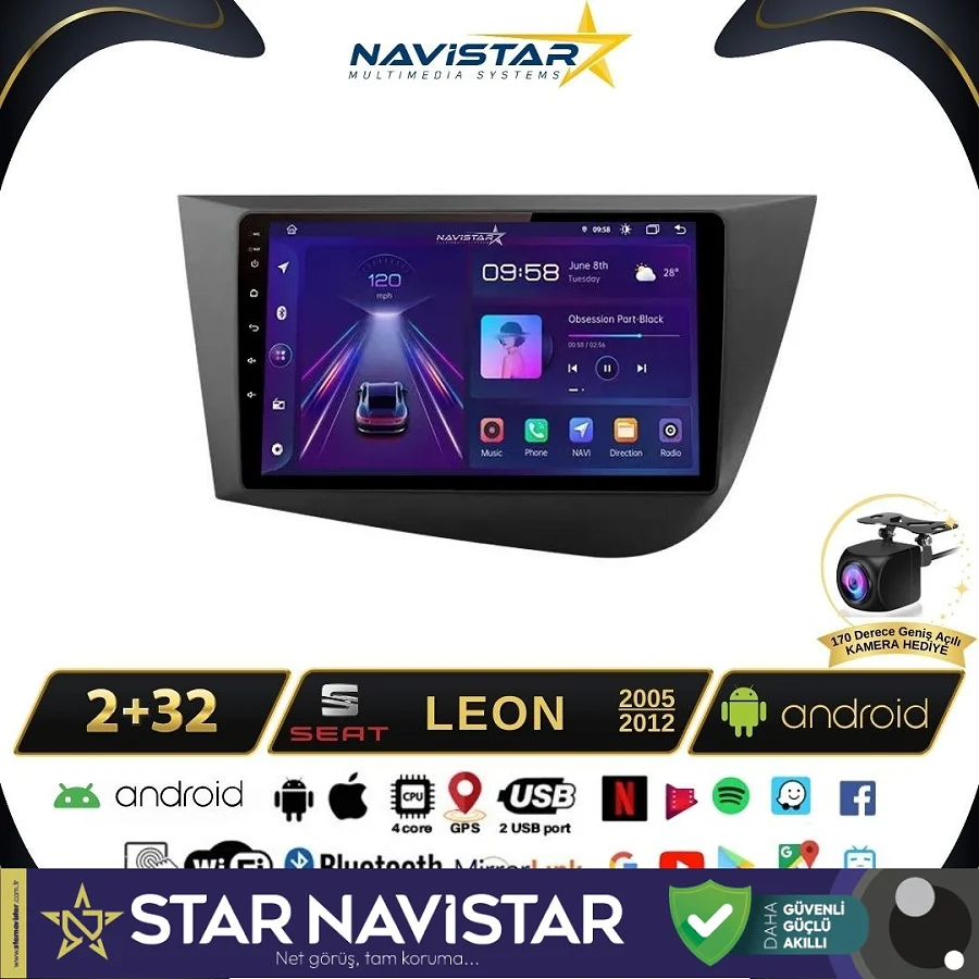 Seat Leon 2005-2012 Model 2GB + 64GB Android 13 Kablosuz Carplay Navigasyon Multimedya Sistemi