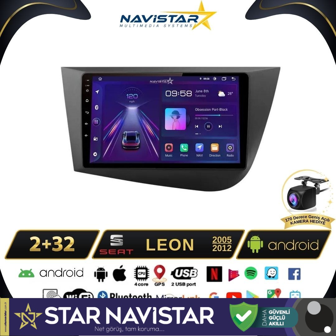 Seat Leon 2005-2012 Model 2GB + 64GB Android 13 Kablosuz Carplay Navigasyon Multimedya Sistemi