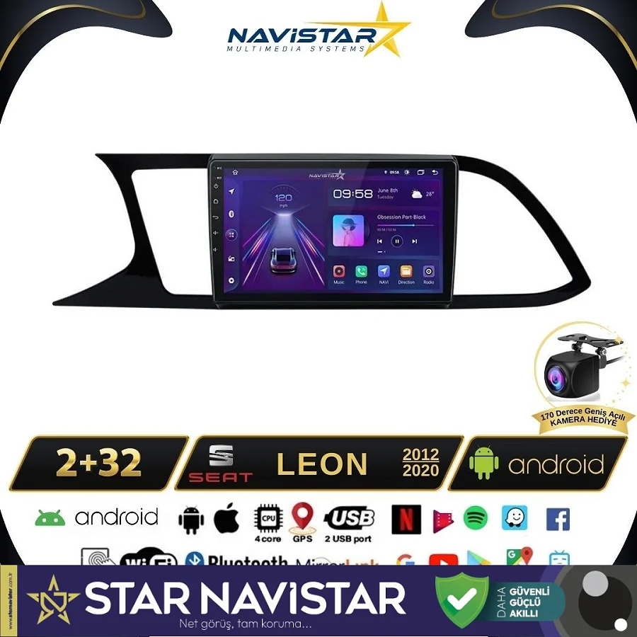 Seat Leon 2012-2020 Model 2GB + 64GB Android 13 Kablosuz Carplay Navigasyon Multimedya Sistemi
