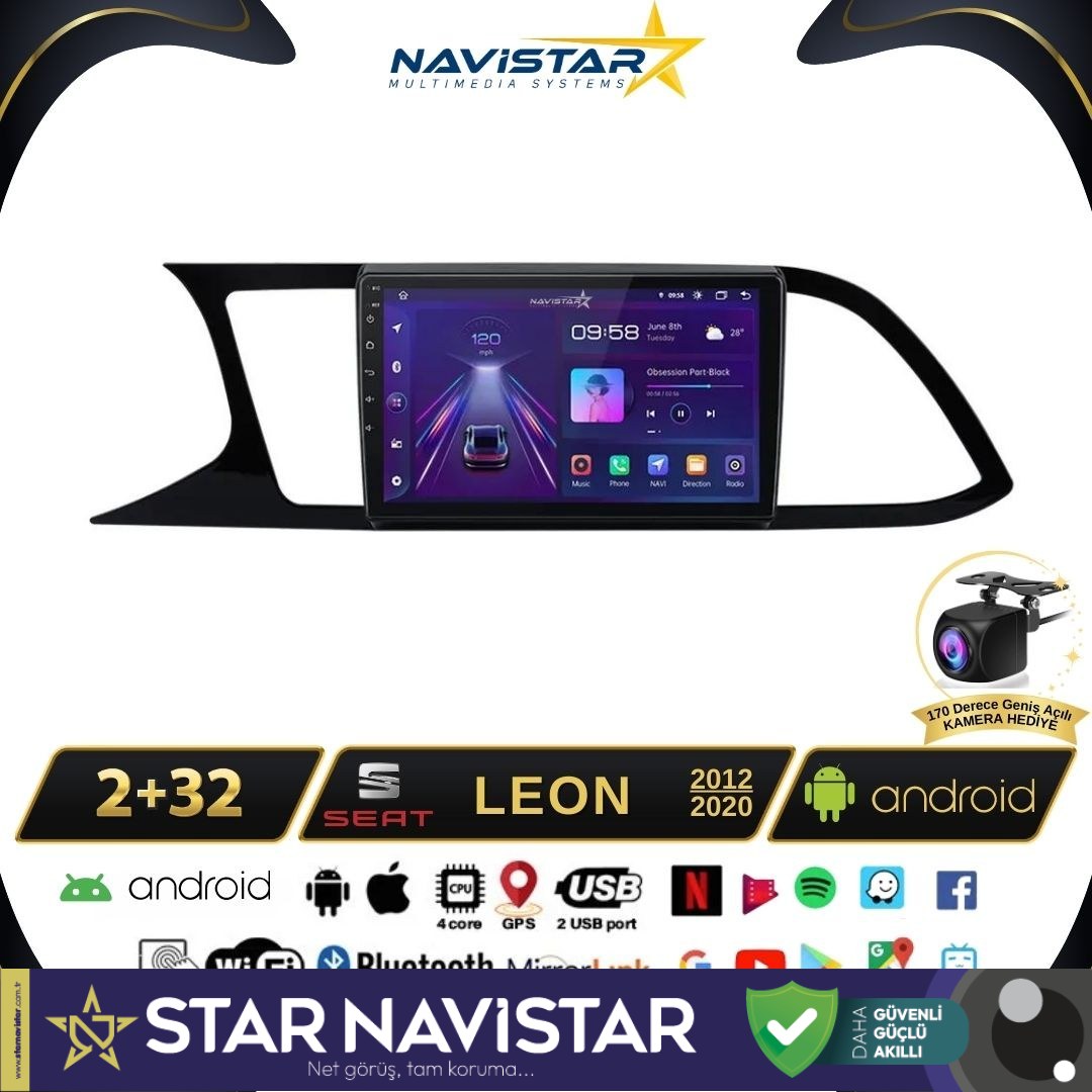 Seat Leon 2012-2020 Model 2GB + 64GB Android 13 Kablosuz Carplay Navigasyon Multimedya Sistemi