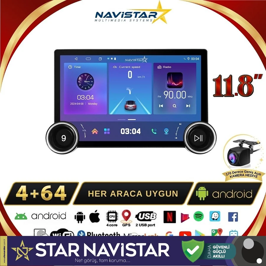 Seat ibiza 11.8" Dual Knob 4GB + 64GB 2008-2015 Model Android 13 Kablosuz Carplay Navigasyon Multimedya Sistemi