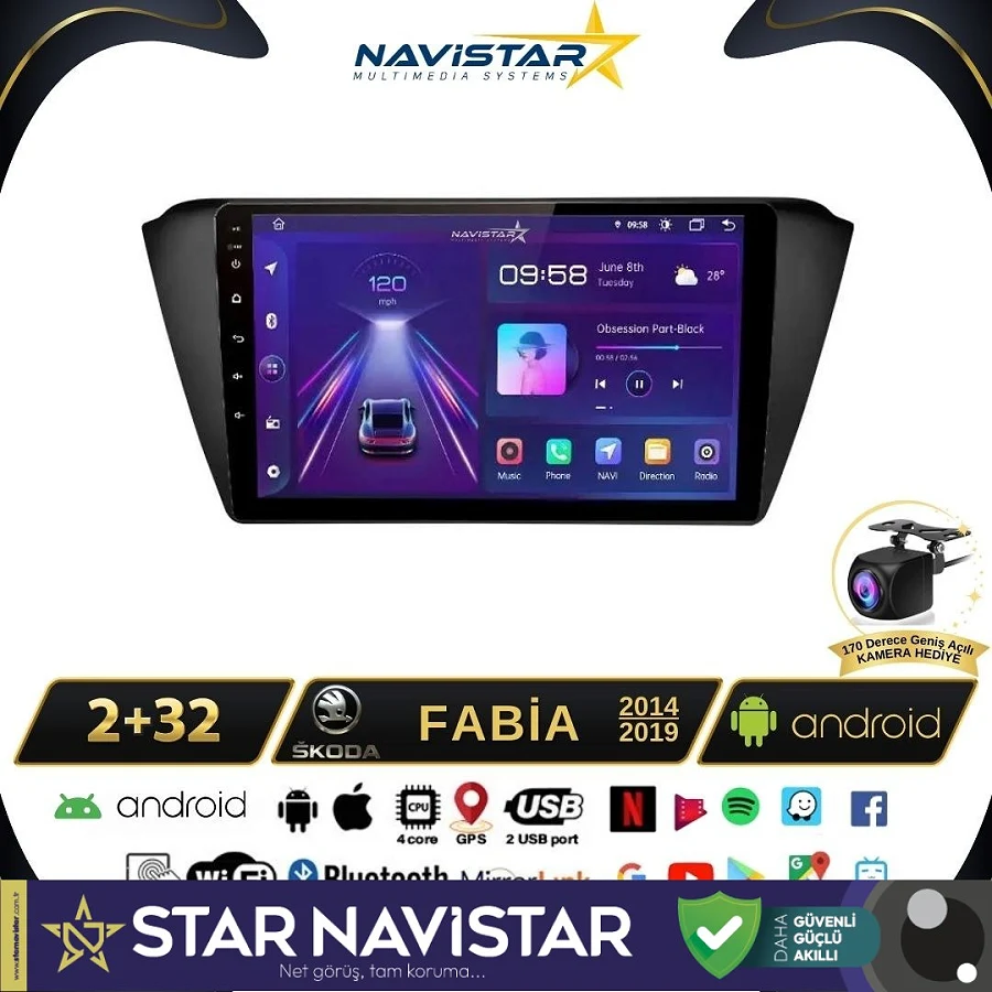 Skoda Fabia 2014-2019 Model 2+64GB Android 13 Kablosuz Carplay Navigasyon Multimedya Sistemi