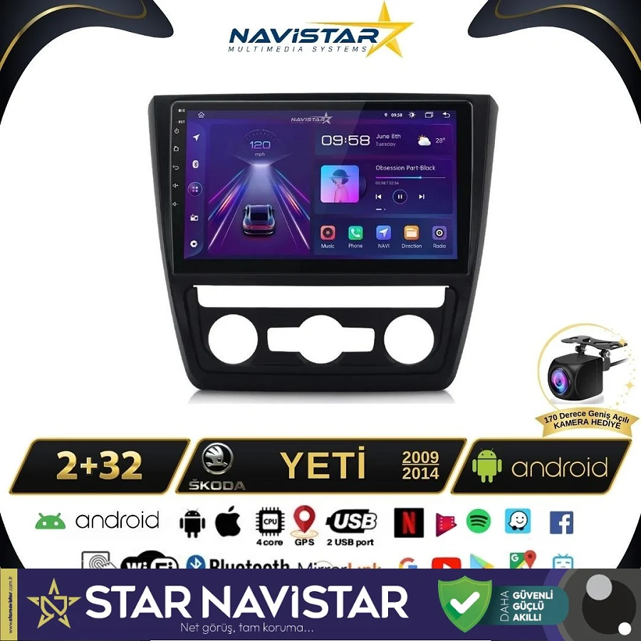 Skoda Yeti 2009-2014 Model 2+64GB Android 13 Kablosuz Carplay Navigasyon Multimedya Sistemi