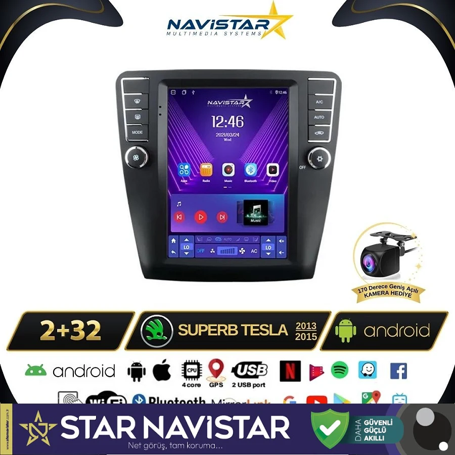 Skoda Superb Tesla 2013-2019 Model 2GB + 32GB Kablosuz Carplay Navigasyon Multimedya Sistemi
