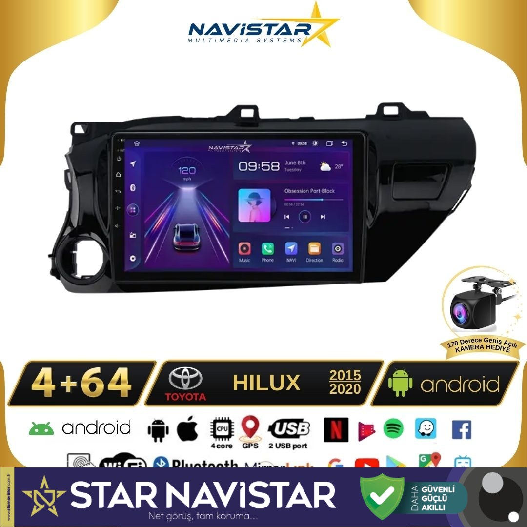 Toyota Hilux 2015-2020 Model 4GB + 64GB Android 13 Kablosuz Carplay Navigasyon Multimedya Sistemi