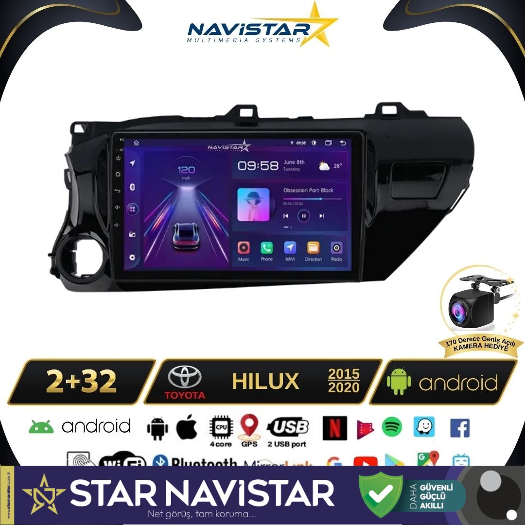 Toyota Hilux 2015-2020 Model 2+64GB Android 13 Kablosuz Carplay Navigasyon Multimedya Sistemi