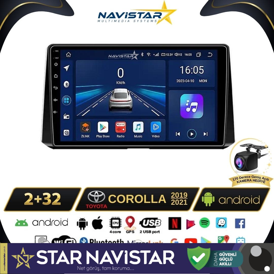 Toyota Corolla 2019-2021 Model 2+64GB Android 13 Kablosuz Carplay Navigasyon Multimedya Sistemi