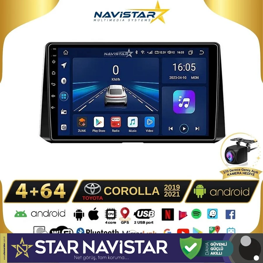 Toyota Corolla 2019-2021 Model 4GB + 64GB Android 13 Kablosuz Carplay Navigasyon Multimedya Sistemi