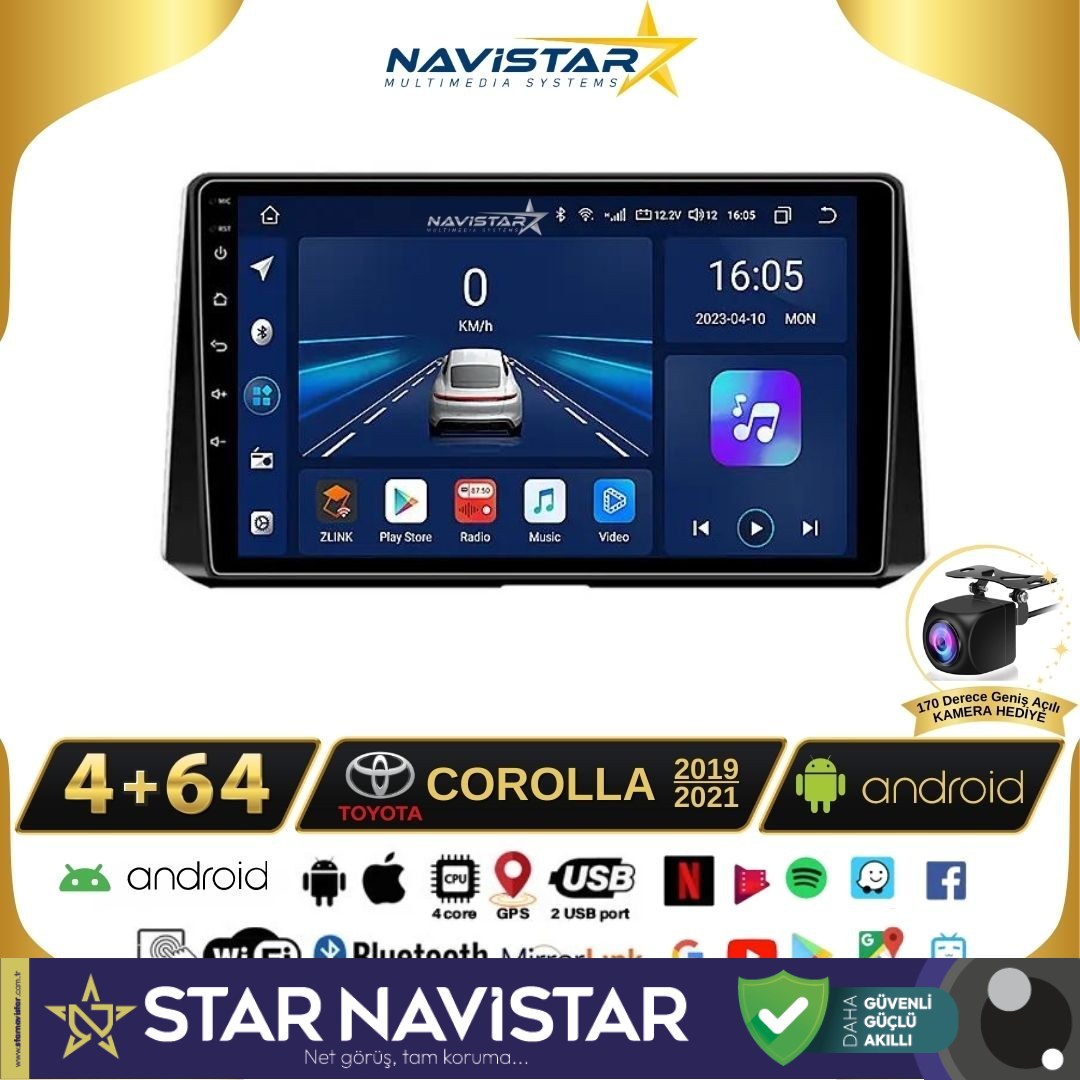 Toyota Corolla 2019-2021 Model 4GB + 64GB Android 13 Kablosuz Carplay Navigasyon Multimedya Sistemi