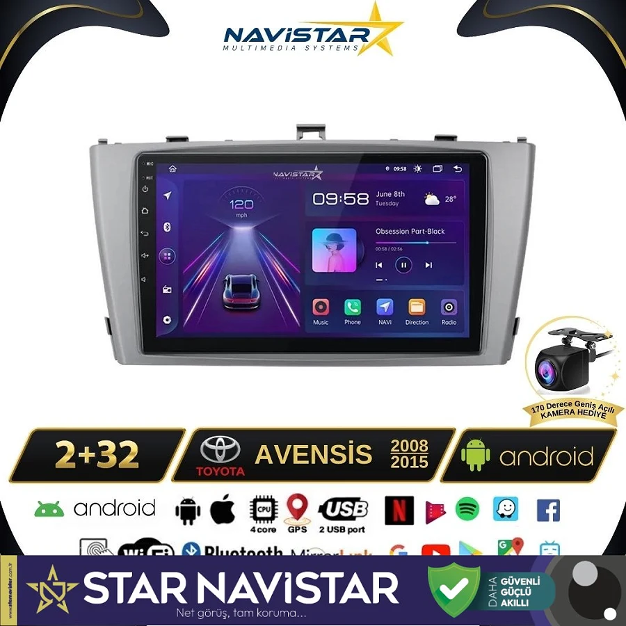 Toyota Avensis 2008-2015 Model 2+64GB Android 13 Kablosuz Carplay Navigasyon Multimedya Sistemi
