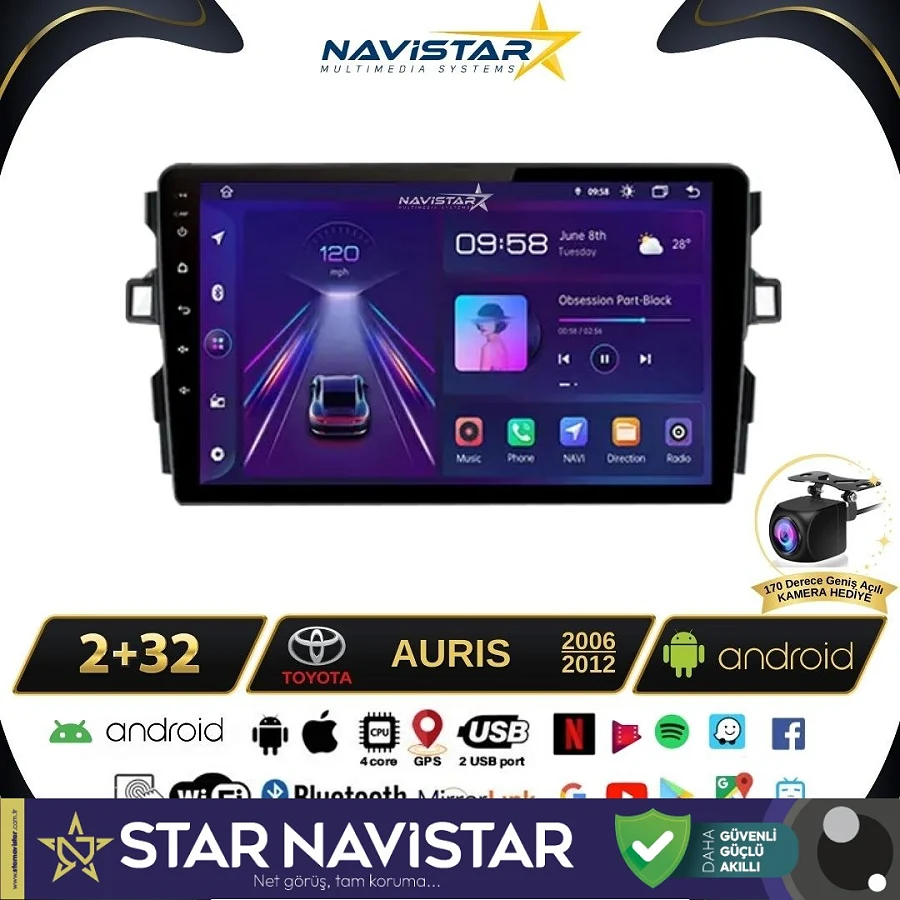 Toyota Auris 2006-2012 Model 2+64GB Android 13 Kablosuz Carplay Navigasyon Multimedya Sistemi